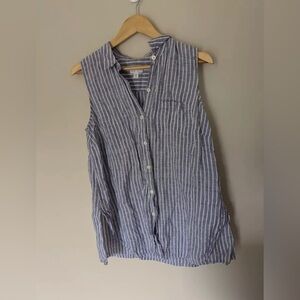 J. Jill Love Linen Top Size‎ Small Sleeveless Blue White Stripe Shirt